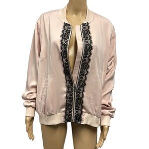 Lane Bryant Full Zip Up Lace Accent Lined Jacket Light Pink and Black Womens 14